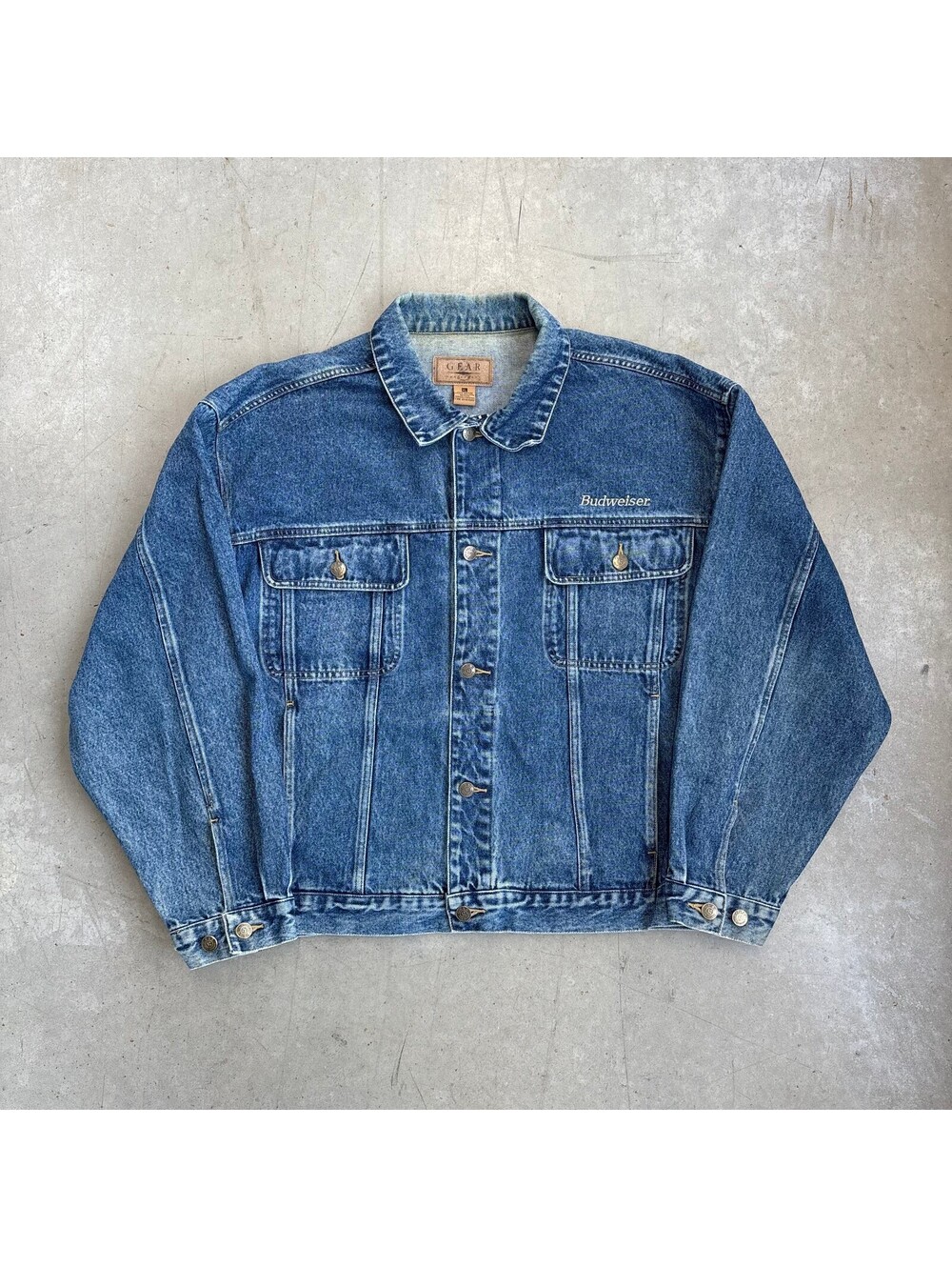 Vintage 90s Budweiser Embroidered Button Up Denim Jacket Extra Large Blue